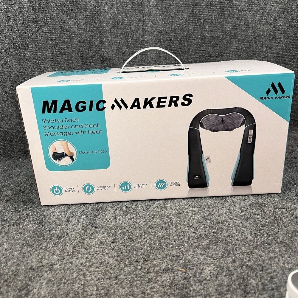 MagicMakers Shiatsu Neck Back Heated Massager with Heat M-BLT-050 New
